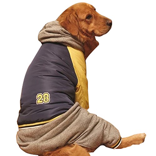 OMEM Hunde-Winter-Overall, Weihnachtsstich Hundekostüm Winterkleidung Jacke Mäntel für 13,6-50 kg Hund (L, Blau)