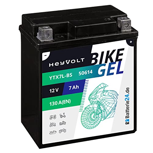 HeyVolt GEL Motorradbatterie 12V 7Ah 50614 YTX7L-BS CTX7L-BS FTX7L-BS HTX7L-BS DTX7L-BS