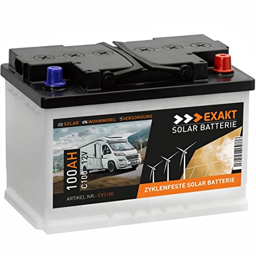 EXAKT Solarbatterie 100Ah 12V Wohnmobil Antrieb Versorgung Boot Mover Photovoltaik Windkraft Batterie (EXS100)