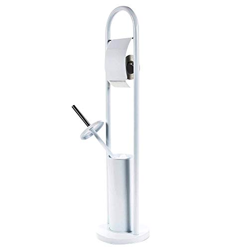 BAKAJI Toilettenpapierhalter mit WC-Garnitur, Metall, Bianco, 20 x 80 cm