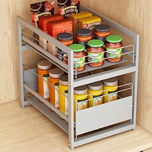 ASIORI Unterspüle-Organizer, Küchenschrank-Organisation, Unterschrank-Organizer, Körbe, Mehrzweck-Regal-Organizer unter der Spüle for Badezimmer und Küche (Farbe: Grau, Größe: 40 x 26 x 35 cm)