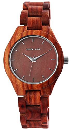 Excellanc Damen-Uhr Holz Gliederarmband Faltschließe Analaog Quarz 1800171 (Sandelholz)