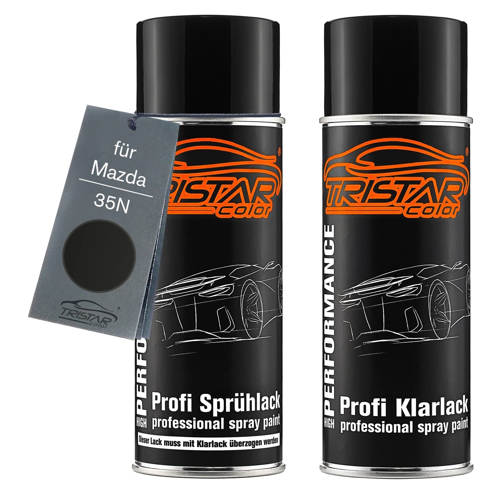 TRISTARcolor Autolack Spraydosen Set für Mazda 35N Sparkling Black Perl/Anubisschwarz Metallic Basislack Klarlack Sprühdose 400ml