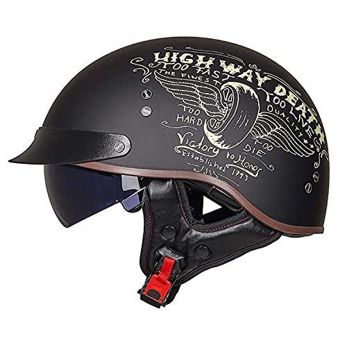 Vintage Halbschalenhelm Brain-Cap Motorrad Halbhelme · Retro Halbschale Jet-Helm Scooter-Helm Mofa-Helm Retro Motorrad Half Helm Mit Built-In Visier,ECE-Zertifizierung E,XXL(63-64CM)