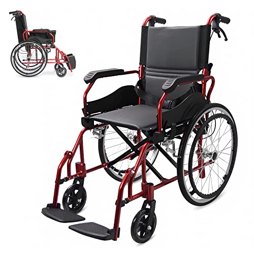 Bueuwe Rollstuhl Faltbar Leicht Aktivrollstuhl, Ultraleicht Rollstühle mit Selbstantrieb, Kleiner Rollstuhl für die Wohnung und Unterwegs, Transportrollstühle, Leichtgewicht