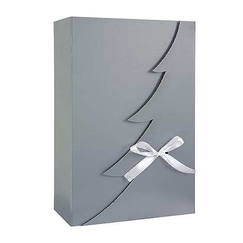 Premium Silberne Weihnachtsbaum Geschenkbox – 12 Stk – 30x20x10 cm | Eingetragenes EU-Design | Satinband | Nachhaltige Verpackungslösung