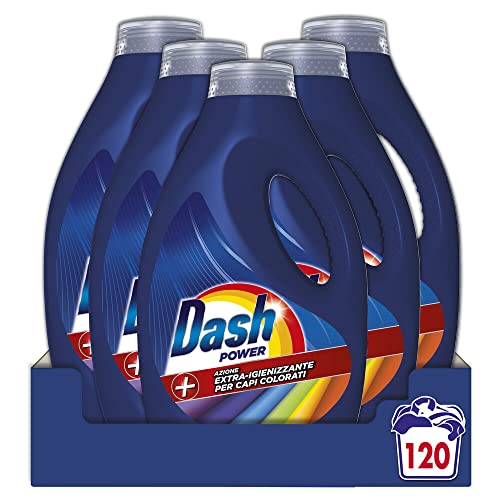 Dash Power Flüssigwaschmittel, 120 Waschgänge (5 x 24), extra desinfizierende Wirkung für farbige Kleidung, gegen Schmutz und Bakterien für eine hygienische Reinigung, auch bei niedrigen Temperaturen