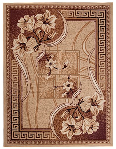 Carpeto Klassisch Teppich Beige 220 x 300 cm Blumen Muster Kurzflor Verona Kollektion