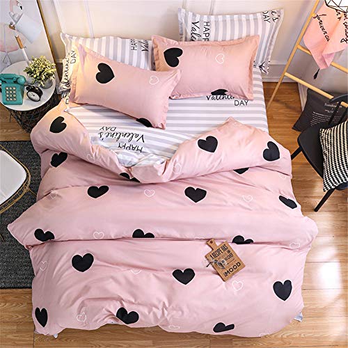 DOTBUY Flamingo Bettbezug Set, 4 Stück Super Weiche Angenehme Mikrofaser Einfache Bettwäsche Gemütlich Enthalten Bettbezug Bettlaken Kissenbezug Betten Schlafzimmer (Liebe - rosa, 220x240cm (2.2m))