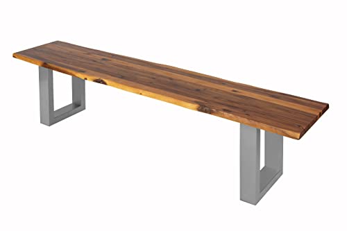SAM® Sitzbank 180x40 cm Ida, Akazien-Holz, Massive Holzbank, Baumkantenbank mit Silber lackierten Metallbeinen