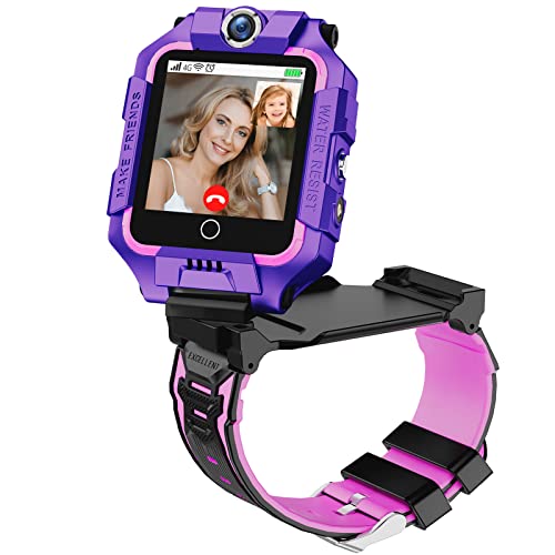 Okyuk 4G Kids Smartwatch, Funny 360° Rotation Screen Dual Camera Smart Watch for Boys Girls, Waterproof, 2-Way Calls, GPS, SOS, Video Calls, Remote Control, Pedometer Multi Function Purple