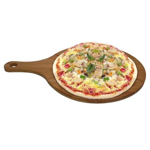 Pizzaschieber Rund Pizzabrett Rund Holz Pizzaschieber mit Schneidführung Holz Pizza Schneidebrett für Käse Brot Obst Gemüse