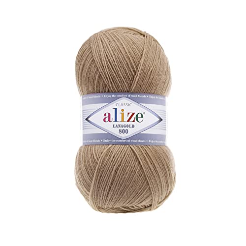 Alize Wolle Alize Lanagold 800 5 x 100g Strickwolle mit 49% Wolle 500 Gramm Wolle einfarbig türkische Wolle (466)