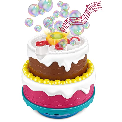 alldoro 60612 – Bubble Fun Party Cake mit Seifenblasen-Maschine, Licht, zuschaltbarem Happy Birthday Sound, Flüssigkeit