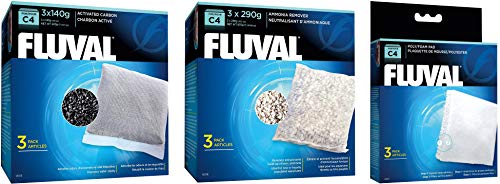 Fluval C4 Filter Media Bundle: Carbon 3-pk, Ammoniak Entferner 3-pk, Schaumstoff Pad 3-pk