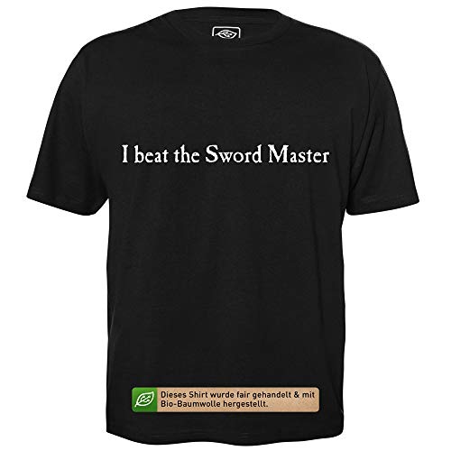 I Beat The Sword Master - Herren T-Shirt für Geeks mit Spruch Motiv aus Bio-Baumwolle Kurzarm Rundhals Ausschnitt, Größe XL