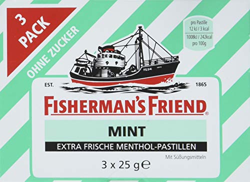 Fisherman's Friend Mint, 14er Multipack mit je 3 Beuteln, Pfefferminz und Menthol Geschmack, zuckerfrei & vegan, Bonbons für frischen Atem, 14 x 75g