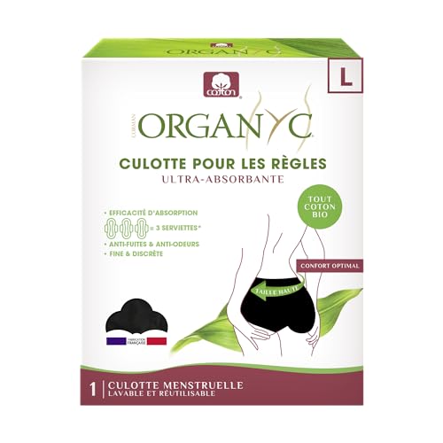 Organyc Wiederverwendbare Menstruationsunterhose, extra saugfähig, schwarz, Größe L