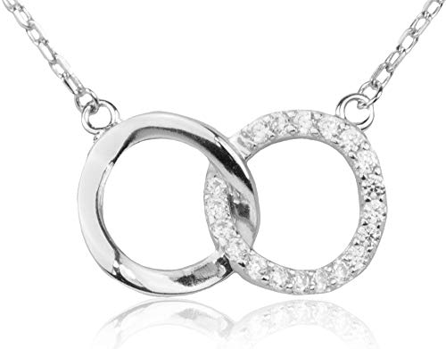LUISIA® Filigrane Damen Halskette mit Unendlichkeit Strass Ringen - 925 Silber Schmuck mit Zirkonia Anhänger