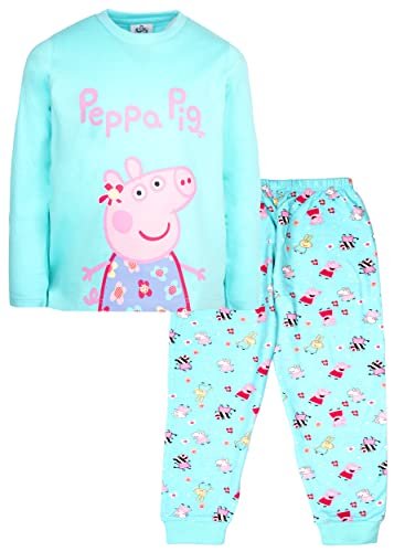 Peppa Pig – Kinder-Pyjama – Türkiser Langarm-Pyjama – Nachtwäsche aus 100% Baumwolle – Offizielles Merchandise - 4/5 Jahre