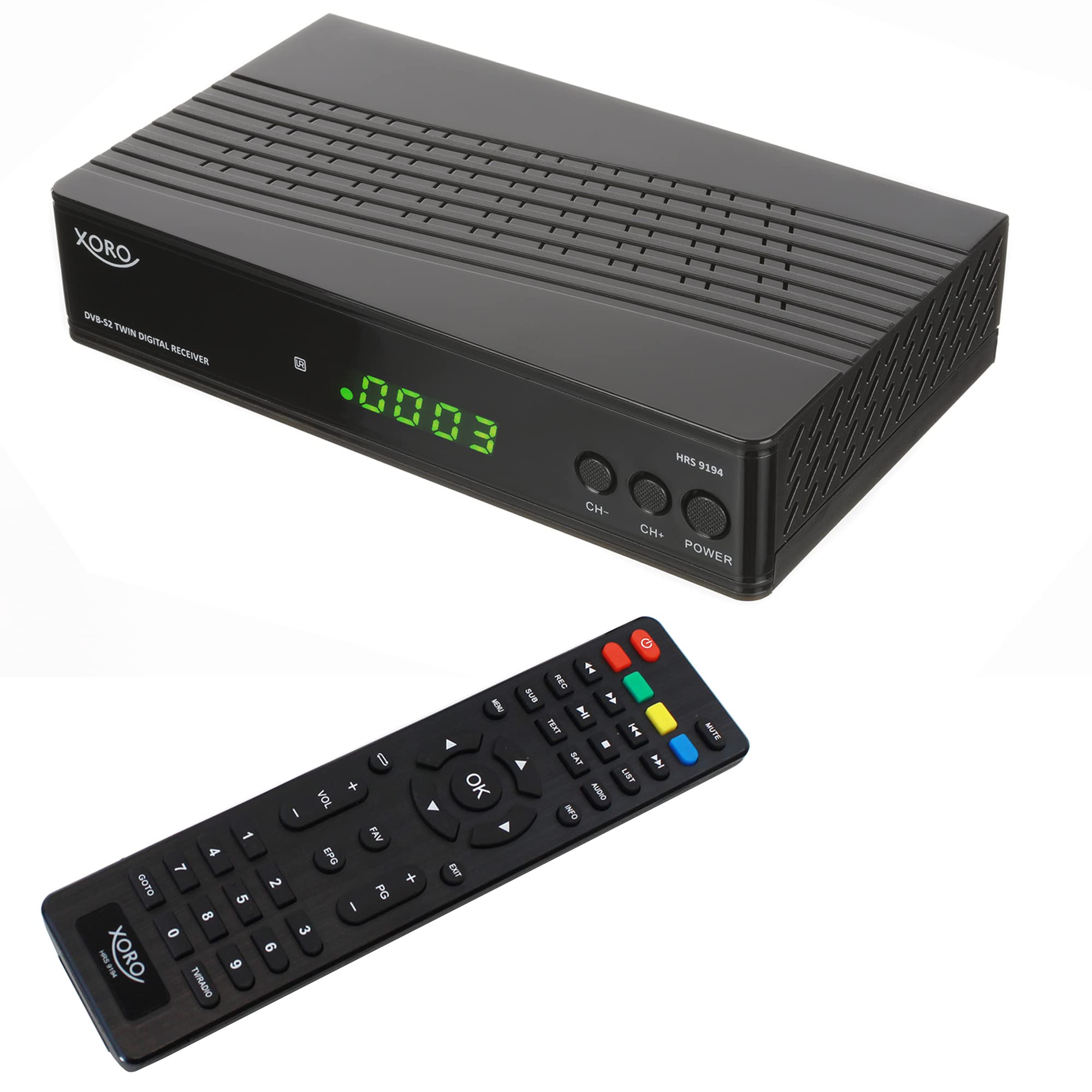 XORO HRS 9194 - DVB-S2 FullHD Satelliten Twin Receiver, PVR Ready - 2 Aufnahmen gleichzeitig möglich, Timeshift, EPG, USB 2.0 Mediaplayer, 12 Anschluss