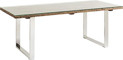 Kare Design Tisch 200x90cm, massiver Esstisch mit rustikaler Tischplatte und aufliegender Glasplatte, Kufen in Chromoptik, moderner Esszimmertisch, (H/B/T) 76x200x90cm