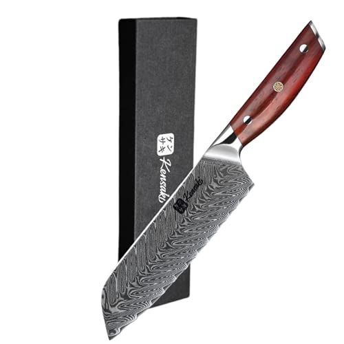 Kensaki Santoku Messer aus Damaszener Stahl Küchenmesser Japanischer Art hergestellt aus 67 Lagen Damaststahl – Chairo Serie