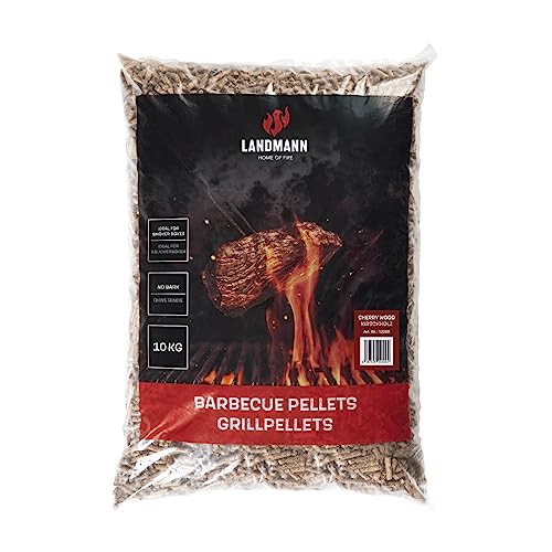 LANDMANN Grillpellets Kirsche 10kg | Für die besonders rauchige Note | Für Smoker, Pellet- und Holzkohlegrills & Pizzaöfen geeignet | Geringer Verbrauch | Ideal auch für Räucherboxen [Braun]