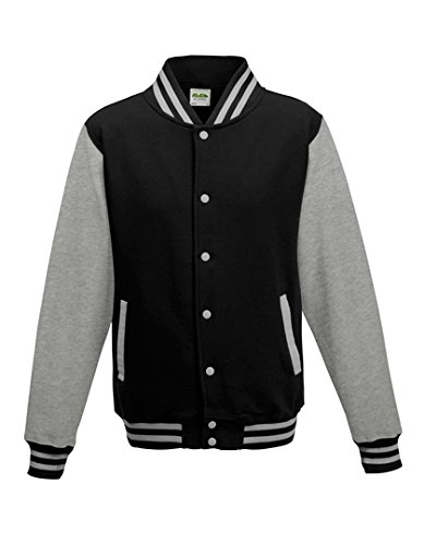 Just Hoods by AWDis Herren Jacke Varsity Jacket, Multicoloured (Jet Black/Heather Grey), XL