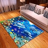 xuyuandass Bereich Teppich, 3D Modernschöner Meeresboden Fisch Delphin Druck Wohnzimmer Schlafzimmer Teppich 140X200Cm Haushalt,Kinderzimmer Teppich