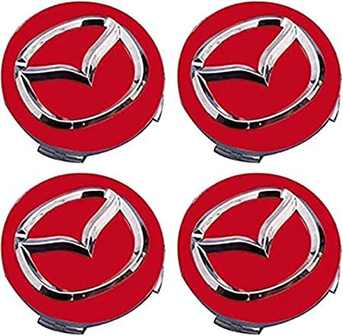 PREWIZ 4 Stück Nabendeckel für Mazda 2 3 6 MX-5 MX-30 CX-3 CX-8 56mm, Radnaben-Mittelabdeckungen Nabenkappen Felgendeckel Radnabenkappen, Wheel Caps Ersatz für Autozubehör Verwendet,A Red