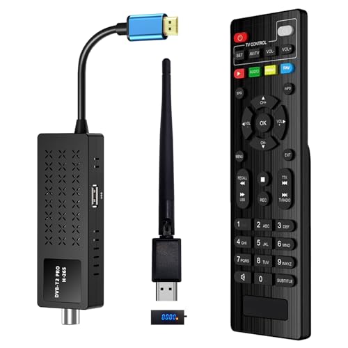 DVB-T2 Decoder 2024, HD1080P H265 HEVC Main 10 Bit, mit MT-7601 USB WiFi, Unterstützung der Funktionen von Projektor/Dolby Audio/PVR/Multimedia[2-in-1-Fernbedienung mit TV-Steuerung]