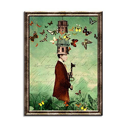 Hochwertiger Kunstdruck, Poster, Print - Brillante Farben - Künstler Catrin Welz-Stein A2, 420 mm x 594 mm Junge mit Schmetterlinge, Schmetterlinghaus,Print Mind