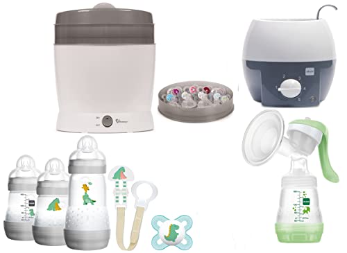 MAM Set 9 - Startset - Flaschen Sterilisator Babykoster Milchpumpe - Neutral + Geschenk
