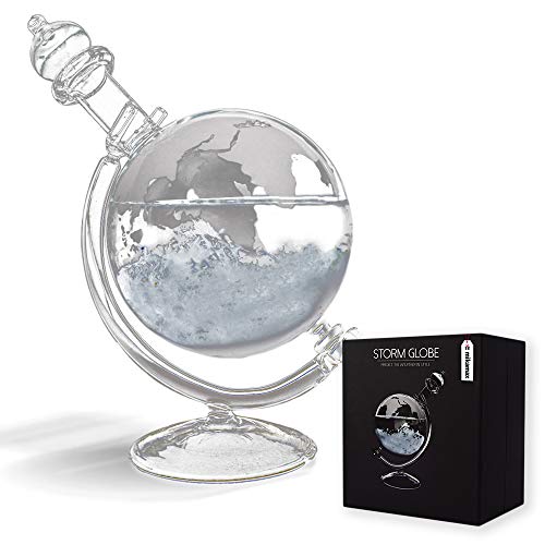 MikaMax - Storm Glass Globe - Wettervorhersage Globus - Wetterglas - Barometer - 19 x 15 x 10 cm - Original MikaMax Design - Geschenk für Männer und Frauen