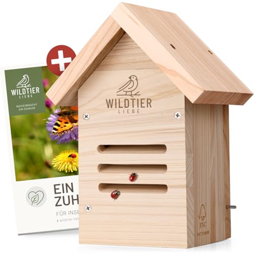 wildtier liebe Marienkäfer-Hotel, Marienkäferhaus - Wetterfest & Unbehandelt aus Massiv-Holz I Insektenhotel für Marienkäfer zum Aufhängen I Nistkasten, Marienkäferunterkunft für Garten, Balkon