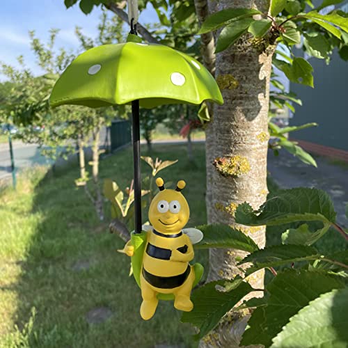 OF Gartenfiguren - Süße Biene mit Regenschirm zum Aufhängen im Baum - Deko Tierfiguren 24 cm groß