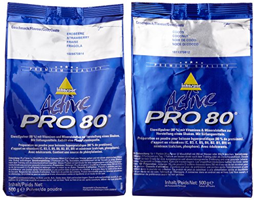 Inkospor Active Proteinshake Pro 80 Beutel 2er Mix Pack (2 x 500 g) Erdbeere/Haselnuss, 1er Pack (1 x 1 kg)