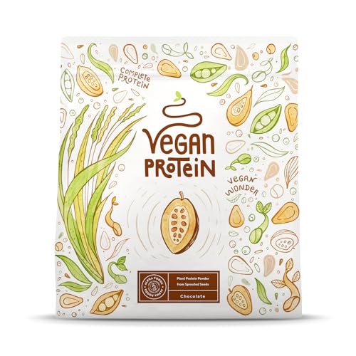 Vegan Protein - SCHOKOLADE - Pflanzliches Proteinpulver mit Reis-, Soja-, Erbsen-, Chia-, Sonnenblumen- und Kürbiskernprotein - 600g Protein Pulver