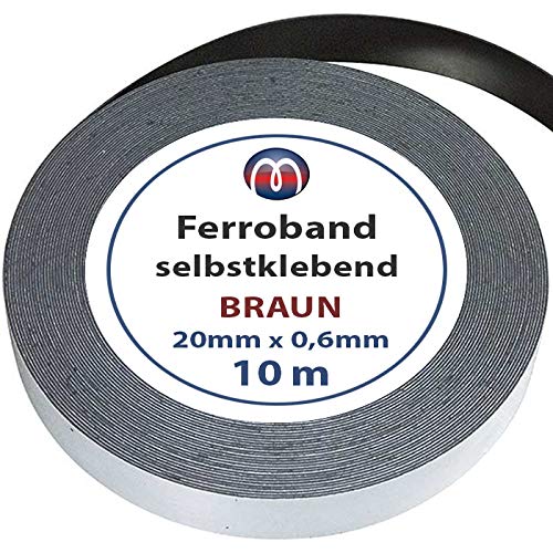 Ferroband Eisenband selbstklebend braun - 0,6mm x 20mm x 10m - mit Premium-Kleber, flexibles Haftband für Magnete