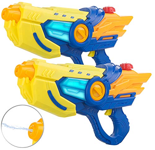 Speeron Spielzeug außen: 2er-Set batteriebetriebene Wasserpistolen, LED-Lichteffekt, je 600 ml (Wasserpistole mit Batterie)
