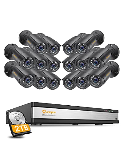 Anlapus 16CH H.265+ 1080P Video Überwachungskamera System mit 2TB Festplatte CCTV DVR Sicherheit Set 20M IR Nachtsicht für Innen und Außen