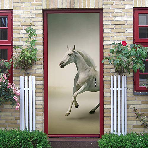 Türaufkleber Selbstklebend Laufendes Weißes Pferd Wandbild Wohnkultur Türtapete 90 x 200 cm