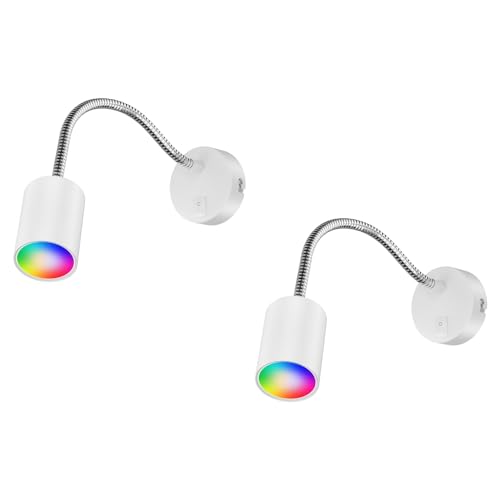 ledscom.de Leseleuchte WAIKA mit Schwanenhals und Schalter weiß matt, inkl. Smart Home RGBW GU10 LED Lampe, 5,41W, je 473lm, 2 Stk.