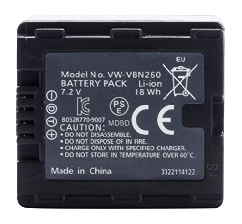 Amsahr Digital Replacement Camera and Camcorder Battery for Panasonic VW-VBN260, VW-VBN130