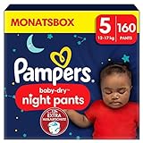 Pampers Night Windeln Pants Größe 5 (12kg-17kg) Baby-Dry, MONATSBOX, Windelhöschen bieten zusätzlichen Schutz für die ganze Nacht, 160 Höschenwindeln