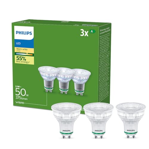 Signify Philips Classic LED-A-Label Lampe 50W GU10 Klar Warmws 3er P