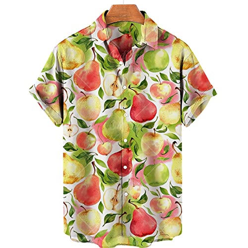 SNPP Herren Hawaii Hemd,Herrenhemden Mit 3D-Druck, Erfrischende Apfelmusterhemden, Einfache Modische Herren-Strandhemden Mit Knöpfen Für Den Alltag Und Den Urlaub Am Meer,M