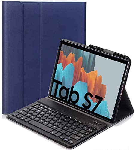 RLTech Tastatur Hülle for Samsung Galaxy Tab S7, (QWERTY Layout) Ultradünn Flip Entfernbar Drahtloser Keyboardständer Ledertasche für Samsung Galaxy Tab S7 T870/875 2020, Blau