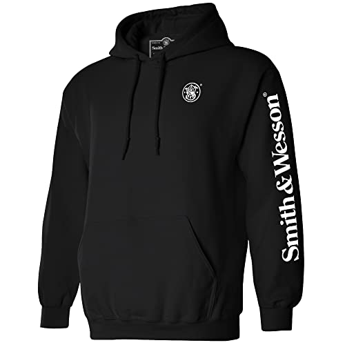 Smith & Wesson Herren-Kapuzen-Sweatshirt, langärmelig, mit Arm-Logo, offizielles Lizenzprodukt, Schwarz, L